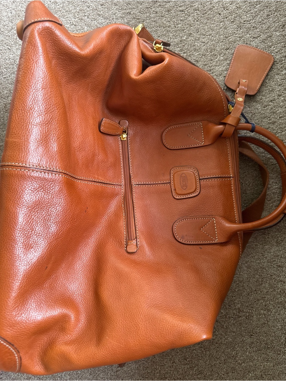 Bric's Cognac Leather Tote with Gold Hardware